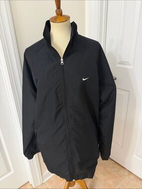 Nike Men's Black Windbreaker Jacket with White Swoosh